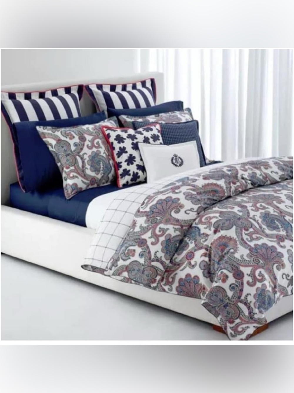Lauren Ralph Lauren Carter Multi Paisley Duvet Cover Queen Size Plaid Windowpane
